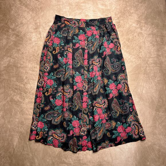Vintage 90s Handmade Paisley Floral Maxi Skirt Multicolor Pleated Whimsigoth - Picture 2 of 4